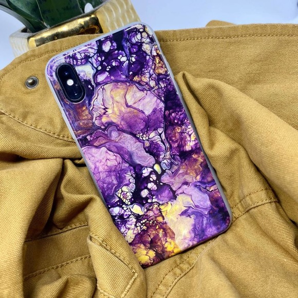 iPhone 6 Case Purple Yellow Marble Print Cover NEW - Picture 2 of 10